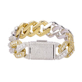 20mm Cuban Gold Two-Tone Solitaire Moissanite Bracelet